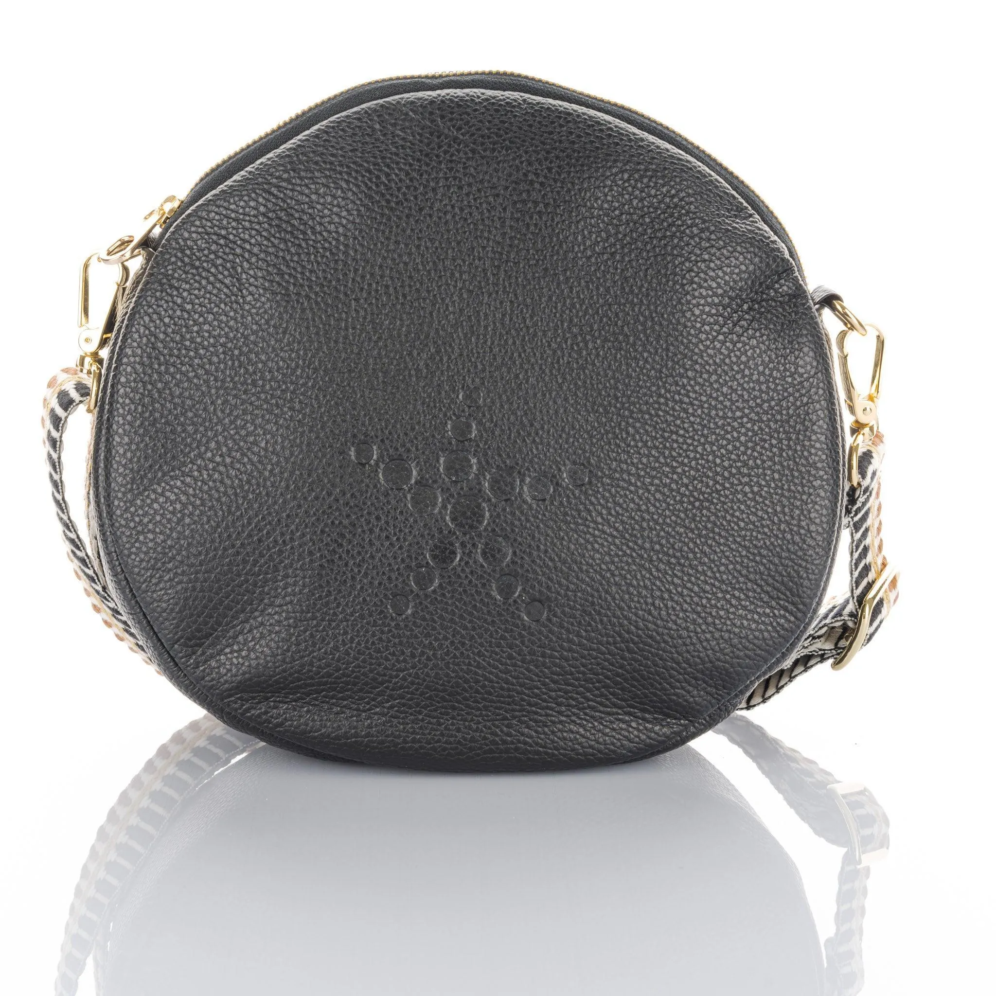 Alondra - Full Grain Leather Round Crossbody Bag - Black