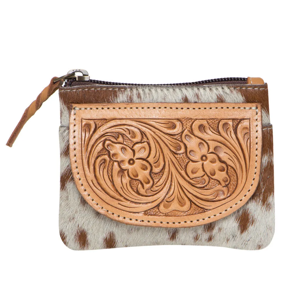 Arica Tooling Leather Cowhide Zip Purse