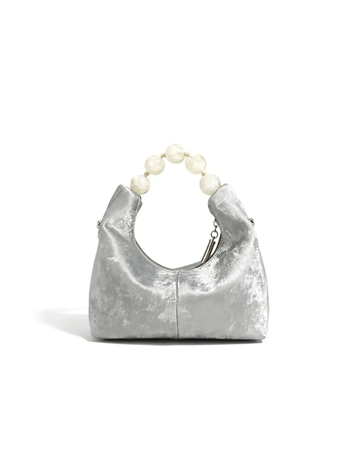 Big Pearl Handle Subtle Glossy Leather Tote