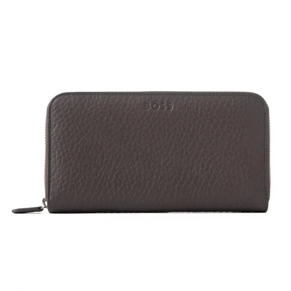 BOSS Leather Zip-Up Wallet with Logo