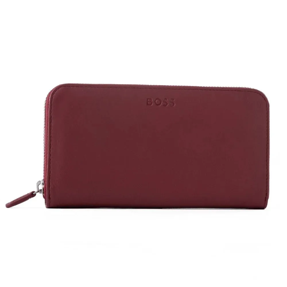 BOSS Leather Zip-Up Wallet with Logo