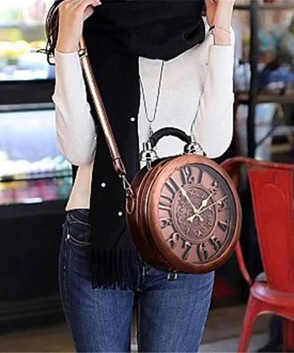 Brown Real Alarm Clock Vintage Women Crossbody Bag