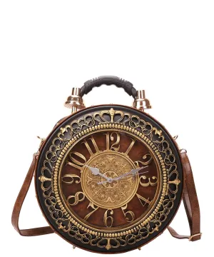 Brown Real Alarm Clock Vintage Women Crossbody Bag