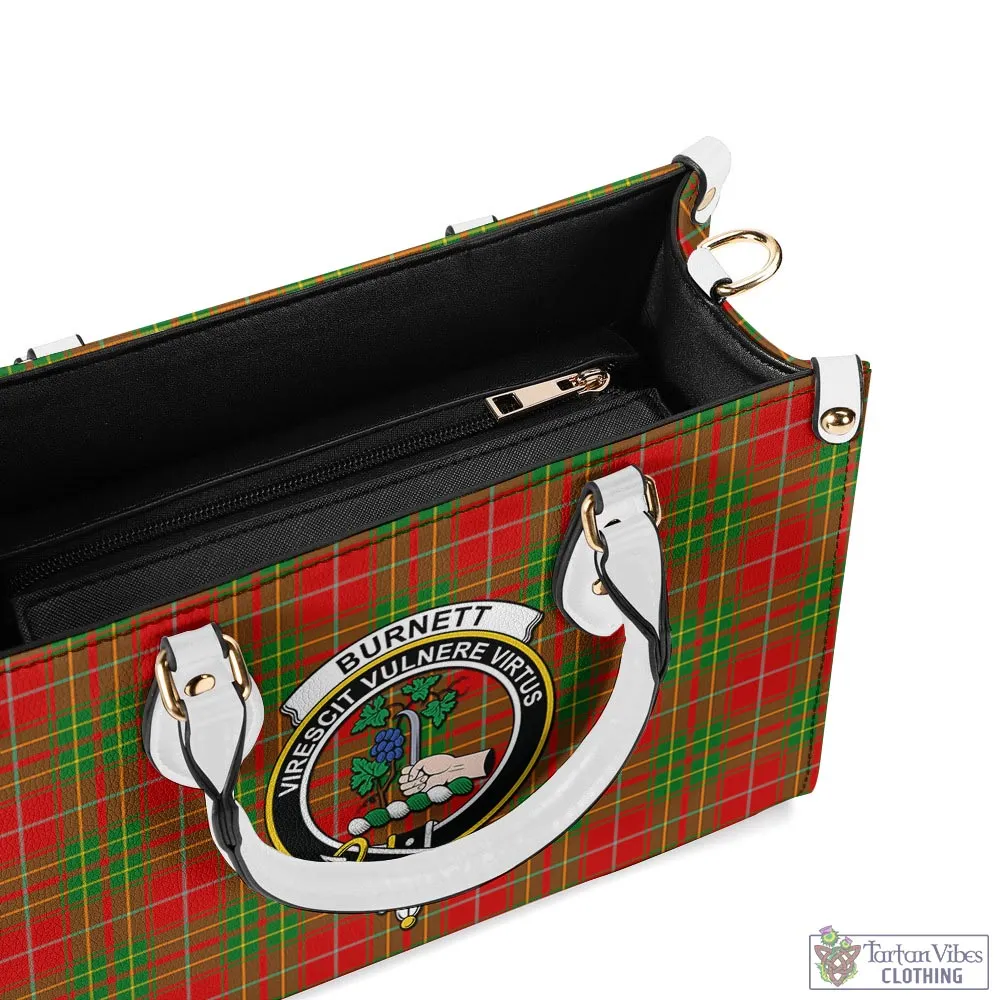 Burnett Tartan Luxury Leather Handbags with Family Crest