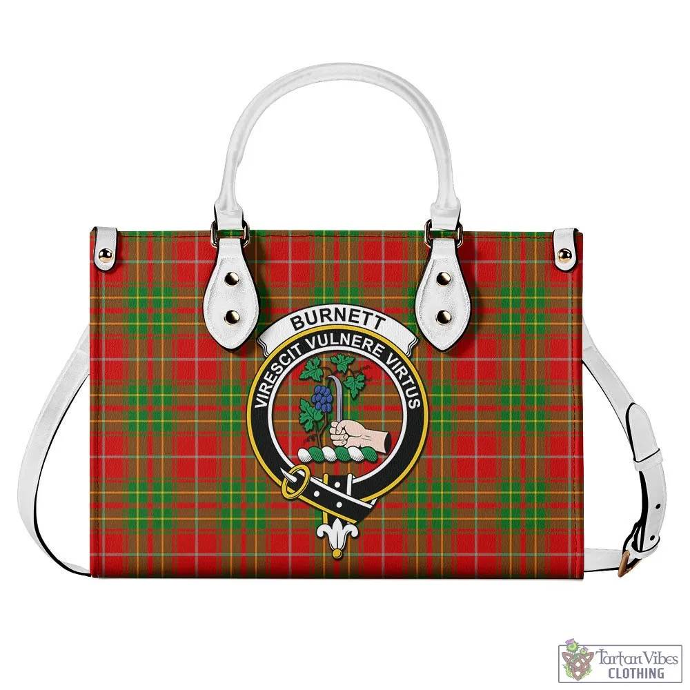 Burnett Tartan Luxury Leather Handbags with Family Crest