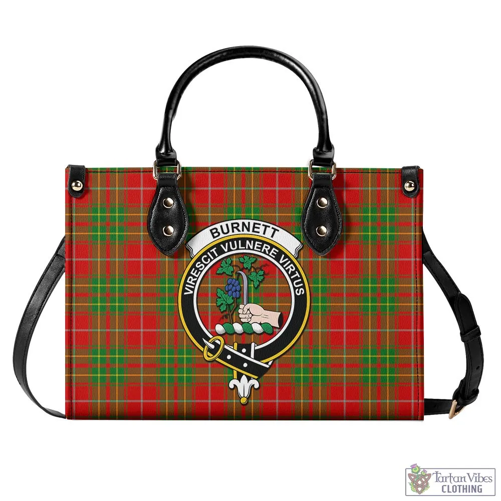 Burnett Tartan Luxury Leather Handbags with Family Crest