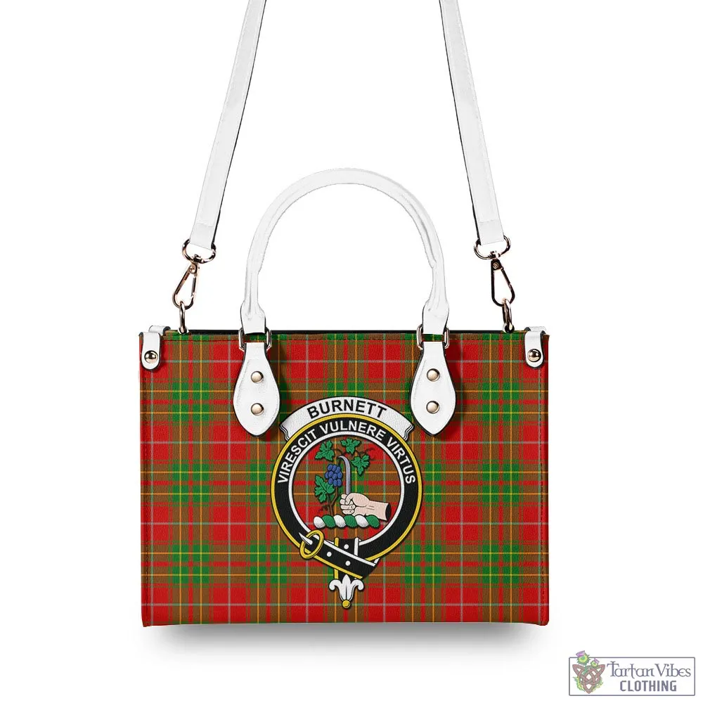 Burnett Tartan Luxury Leather Handbags with Family Crest