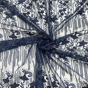 Classic Blue Pearl Thread Embroidery Net Fabric