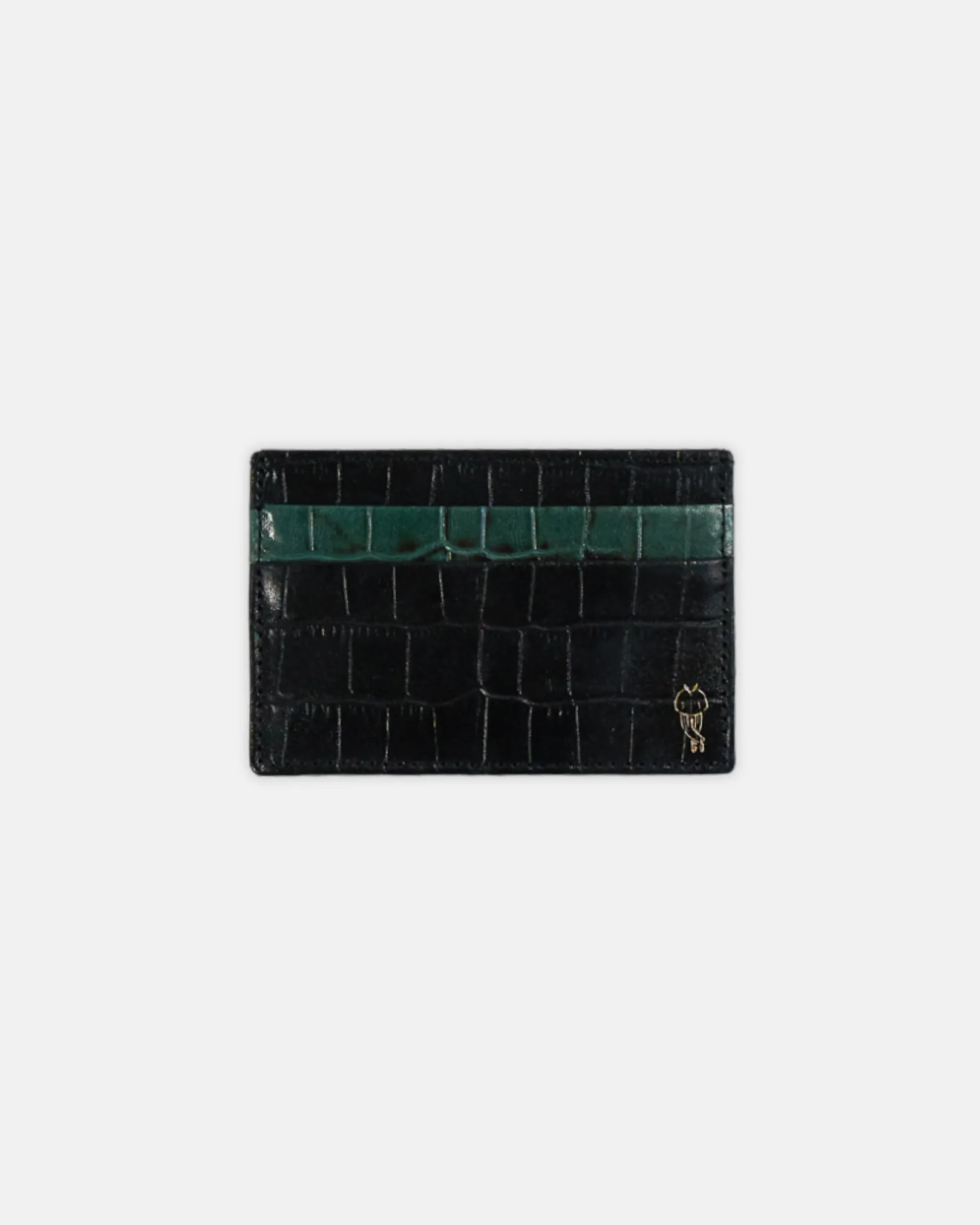 Crocodile Embossed Black Leather Card Holder