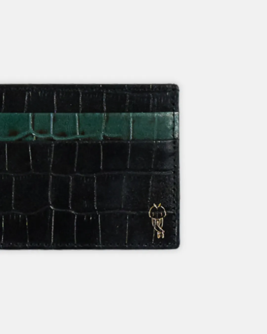 Crocodile Embossed Black Leather Card Holder