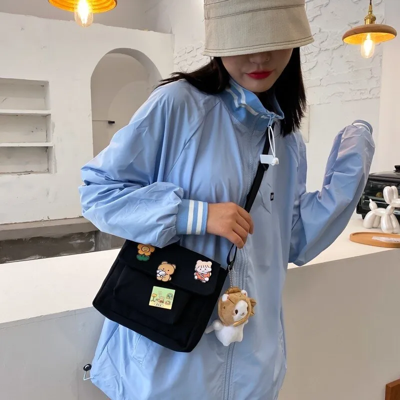 Darianrojas Cute Canvas Small Bag Female New Japanese Harajuku Diagonal Bag Wild Student Girl Shoulder Bag Bags for Women