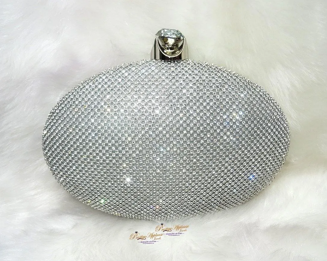 Evening Clutch Bag Silver Bag for Women Floral Diamante Oval Formal Dressing Handbag for Wedding Party Prom