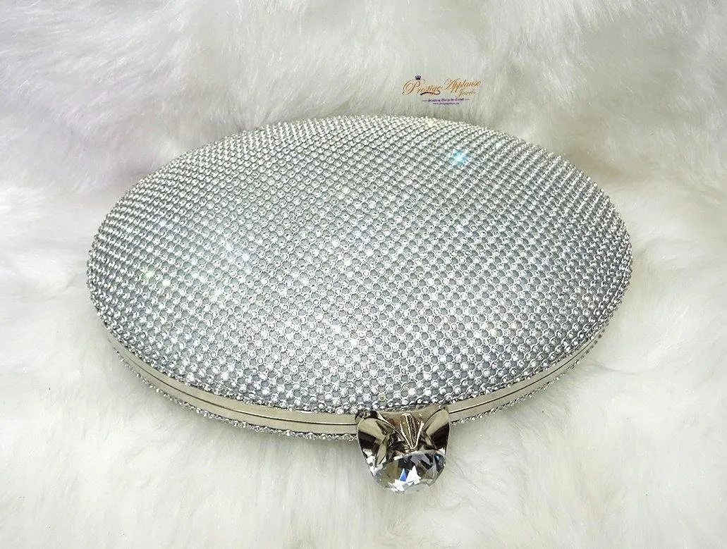 Evening Clutch Bag Silver Bag for Women Floral Diamante Oval Formal Dressing Handbag for Wedding Party Prom