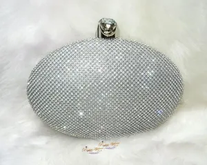 Evening Clutch Bag Silver Bag for Women Floral Diamante Oval Formal Dressing Handbag for Wedding Party Prom