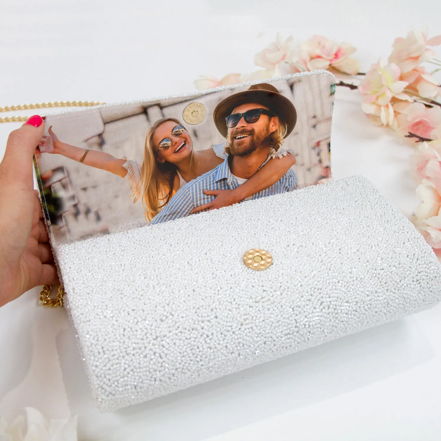 Gold Personalized Hand Beaded Clutch (FOG)