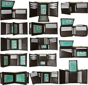 Marshal New Black & Brown wholesale lot of 12 Premium leather Bifold/Trifold wallets