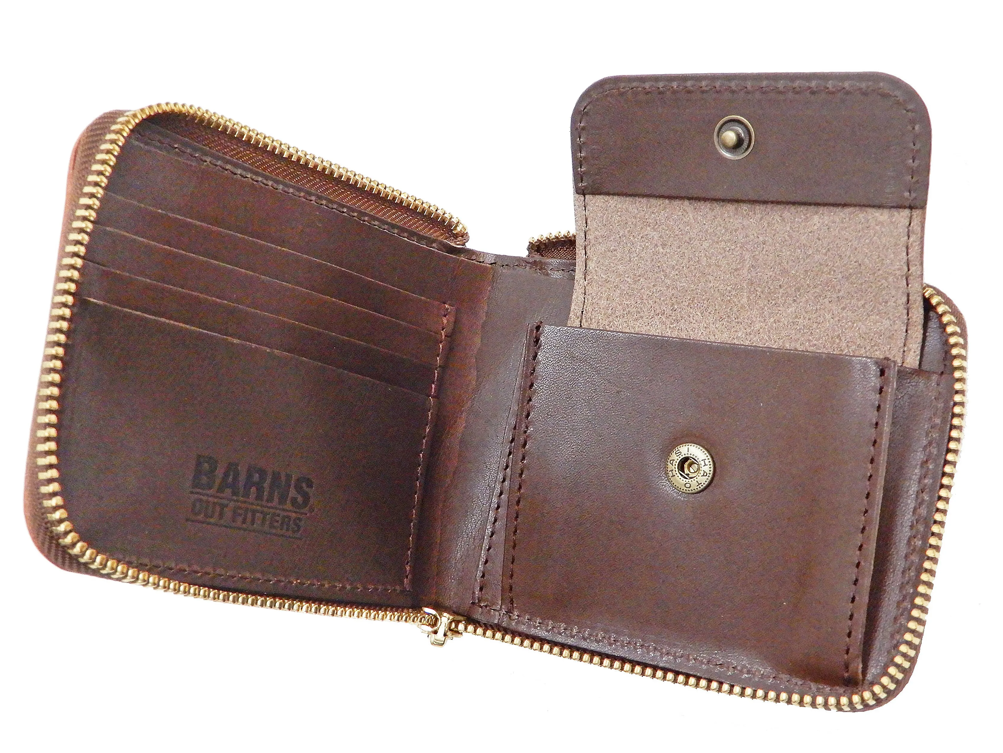 Men's Casual Leather Short Wallet Barns Outfitters Cordovan Zip Around Wallet LE-4319 Chocolate Brown