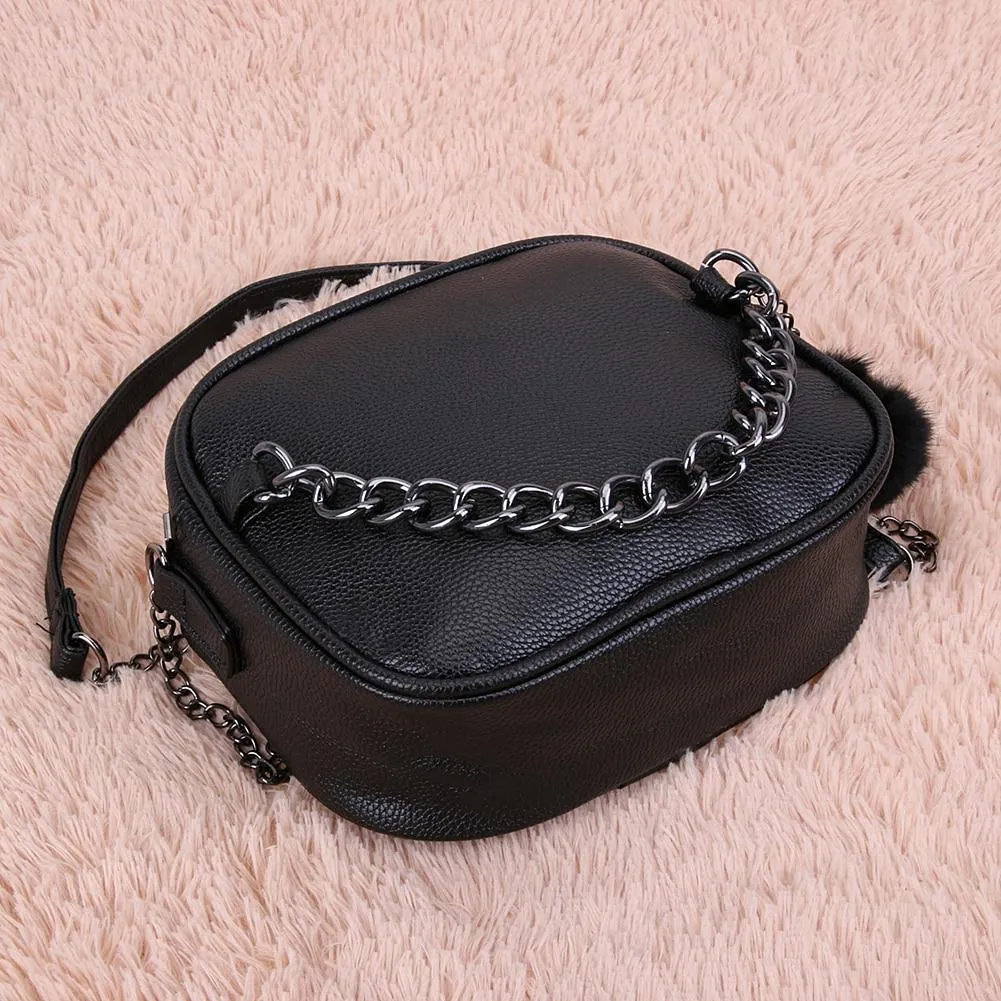 Metal Chain Messenger Bag with Pompom Keychain