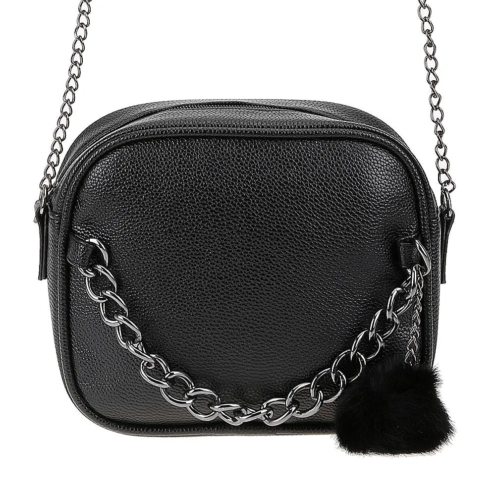 Metal Chain Messenger Bag with Pompom Keychain