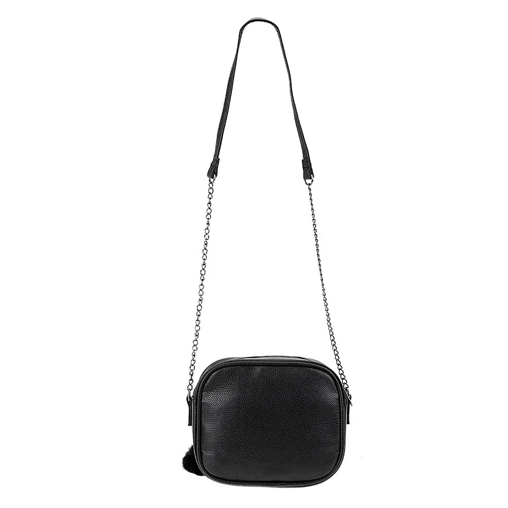 Metal Chain Messenger Bag with Pompom Keychain