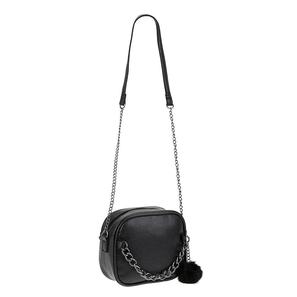 Metal Chain Messenger Bag with Pompom Keychain