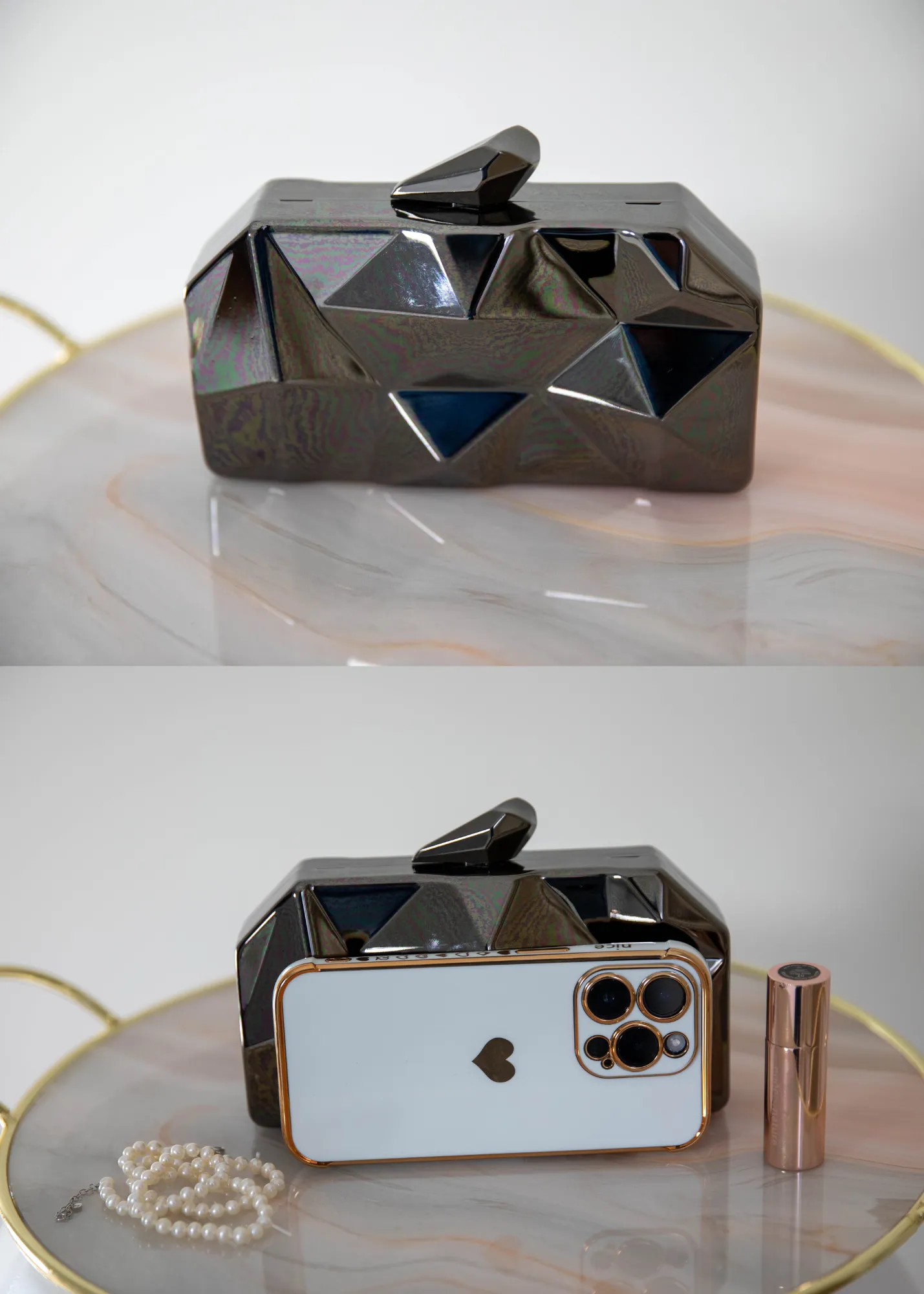 Metallic Geometric Clutch Purse