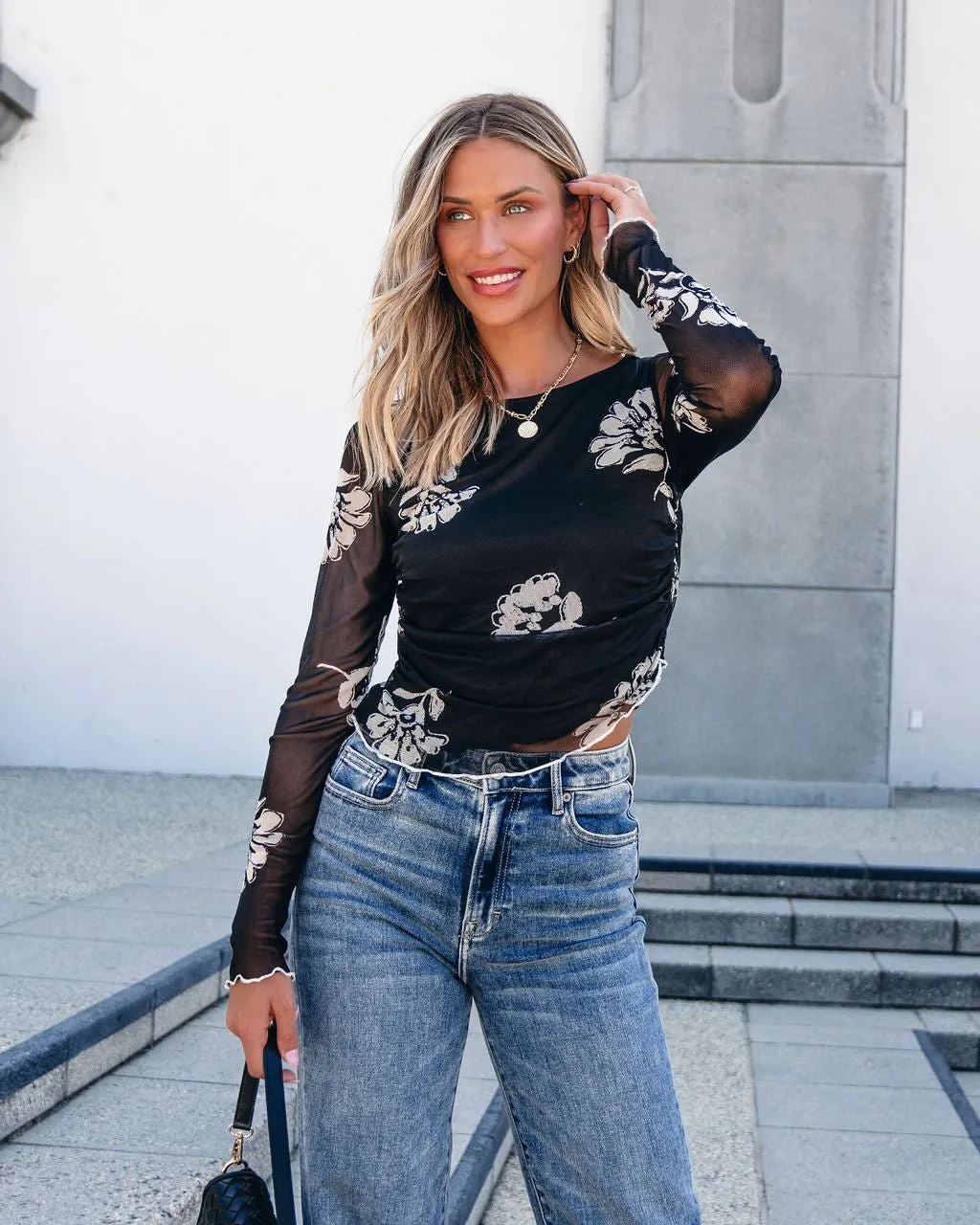 Muse By Magnolia Black Floral Mesh Top - FINAL SALE