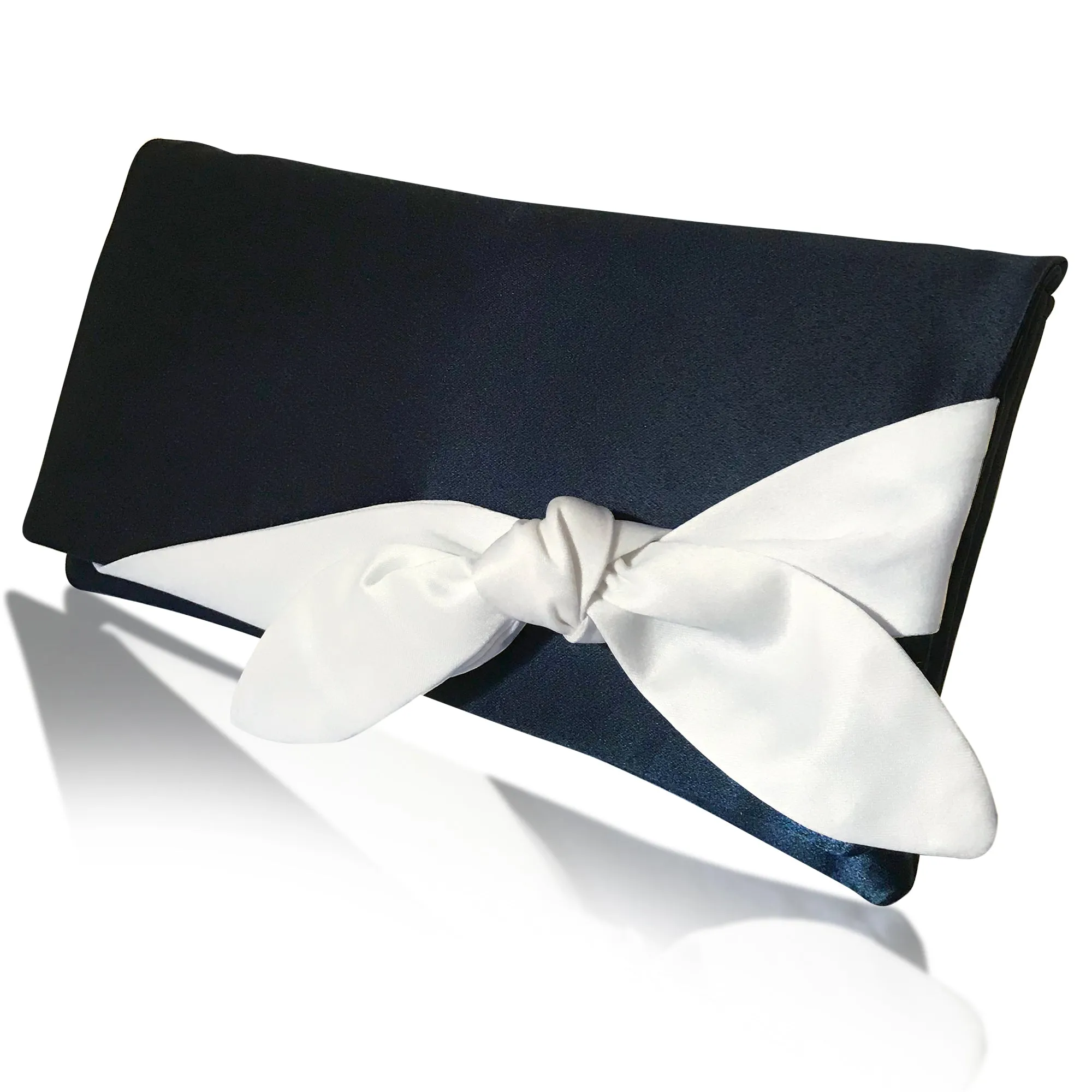 Navy and ivory satin clutch handbag OLIVE