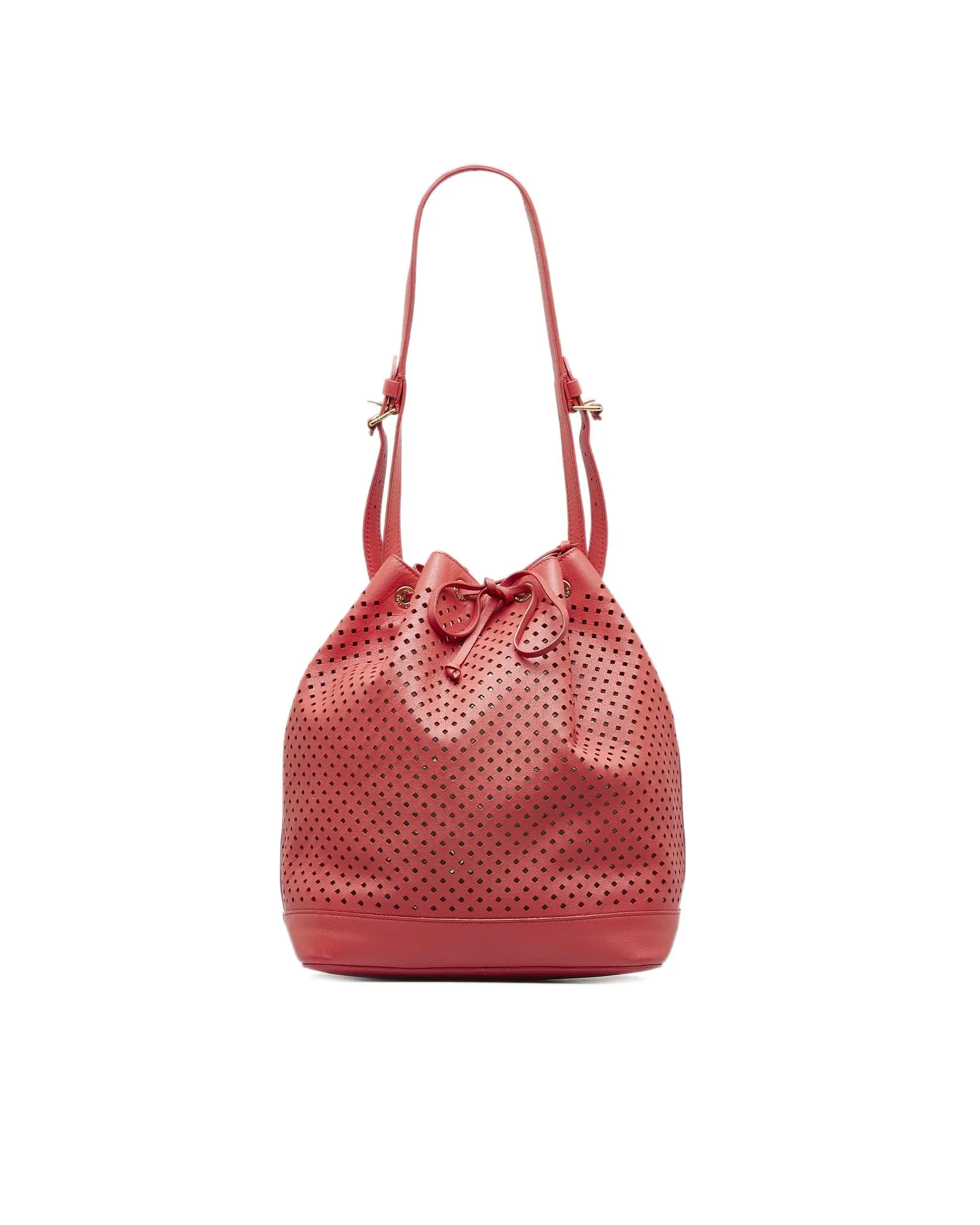 Perforated Leather Drawstring Shoulder Bag