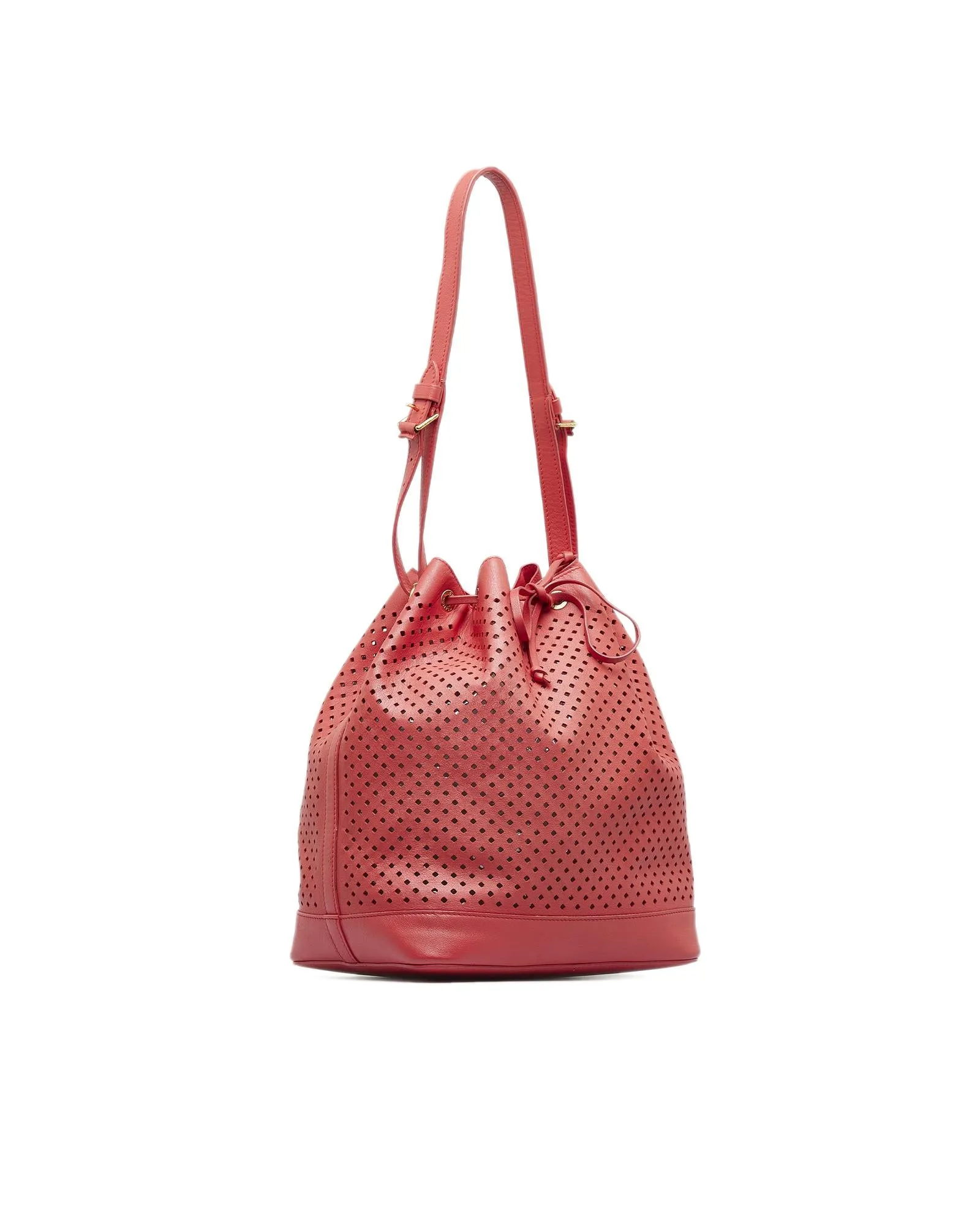 Perforated Leather Drawstring Shoulder Bag