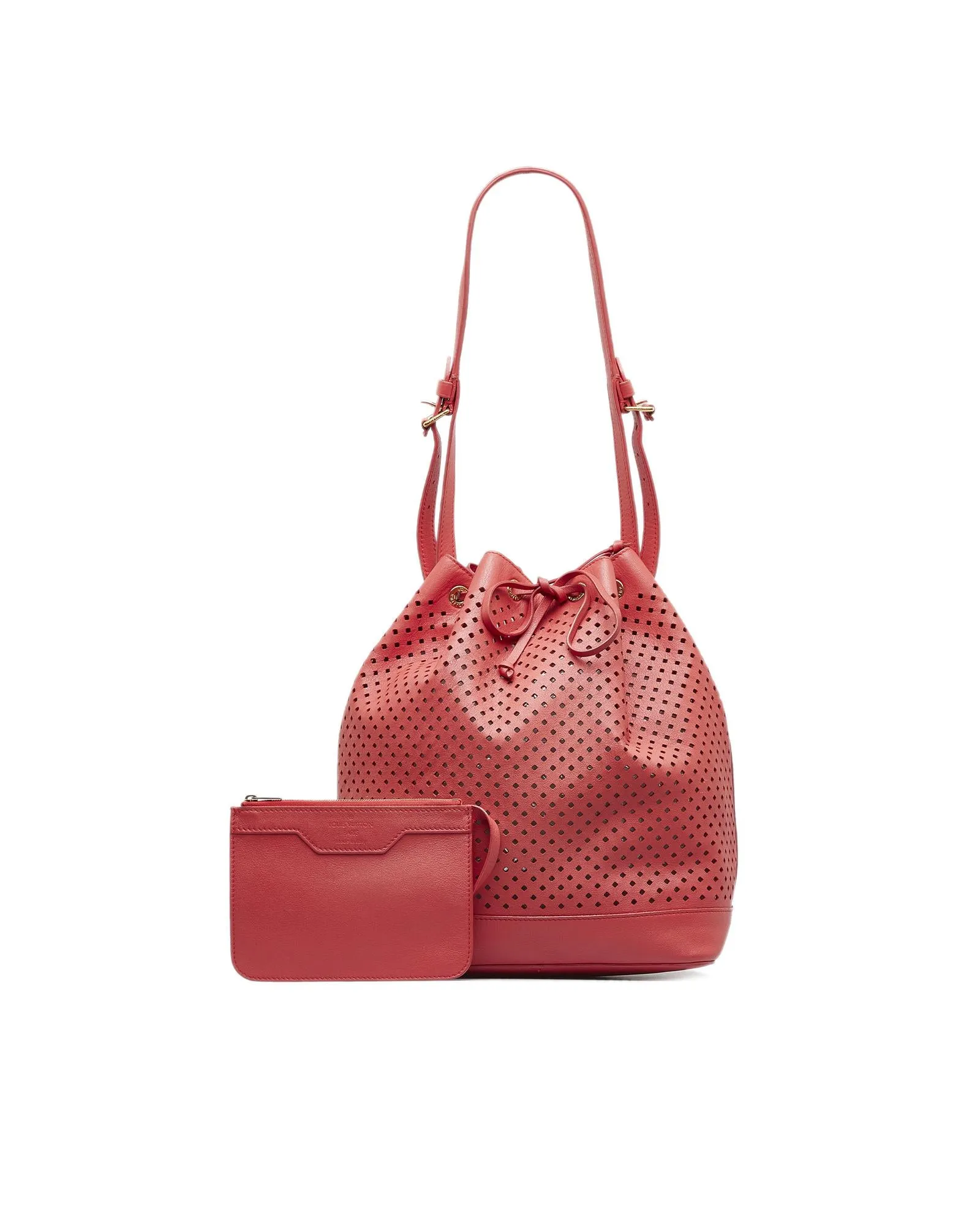 Perforated Leather Drawstring Shoulder Bag