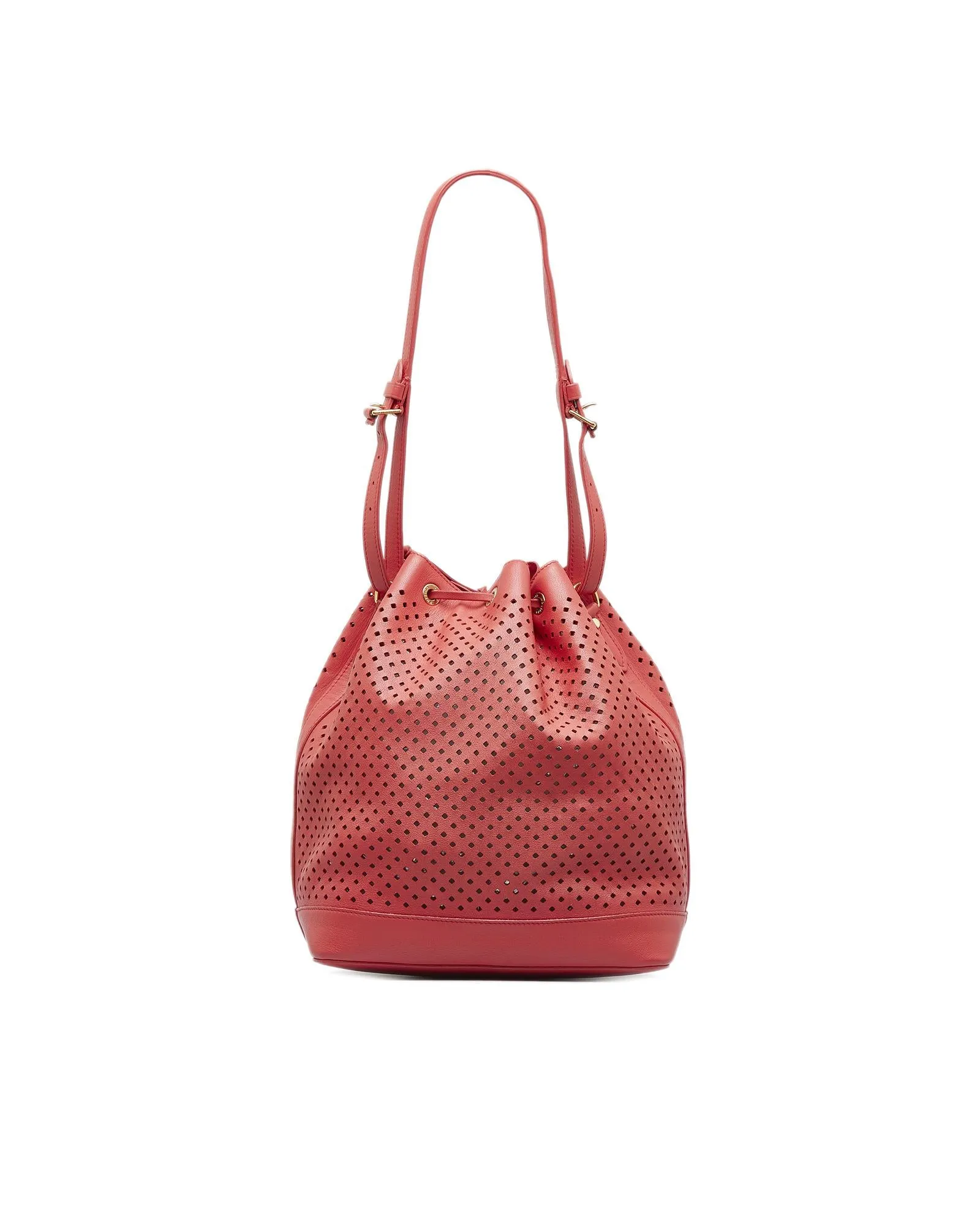 Perforated Leather Drawstring Shoulder Bag