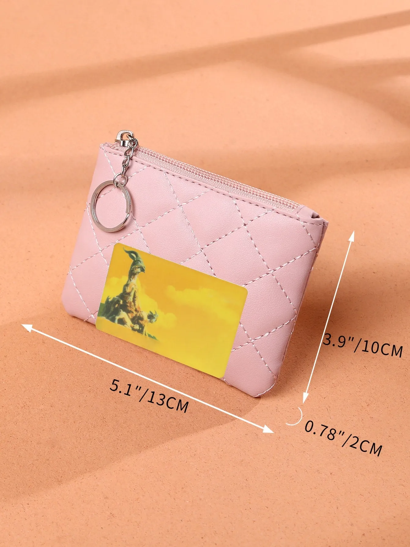 Pink Quilted Coin Purse With Keyring Zipper Coin Purse Mini Bag Change Pouch