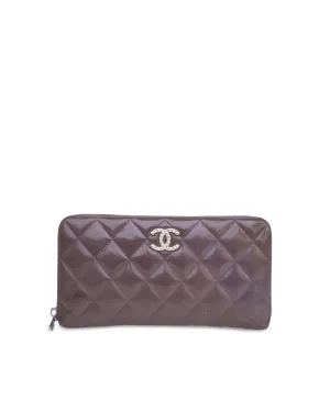 Quilted Patent Leather Zip Around Long Wallet