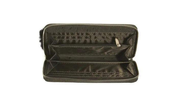 RAMAPGE Single Zip Around Wallet with Pom and Removable Wristlet