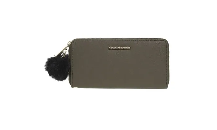 RAMAPGE Single Zip Around Wallet with Pom and Removable Wristlet