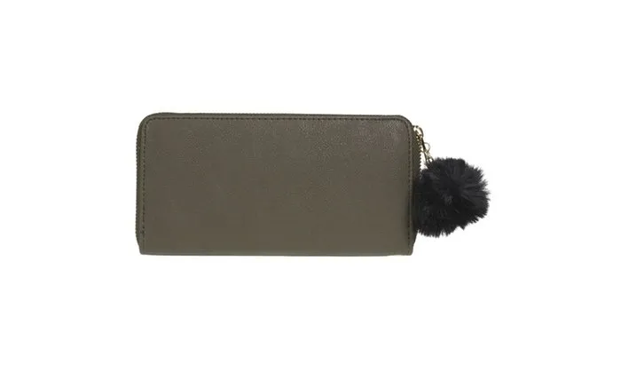 RAMAPGE Single Zip Around Wallet with Pom and Removable Wristlet