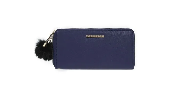 RAMAPGE Single Zip Around Wallet with Pom and Removable Wristlet