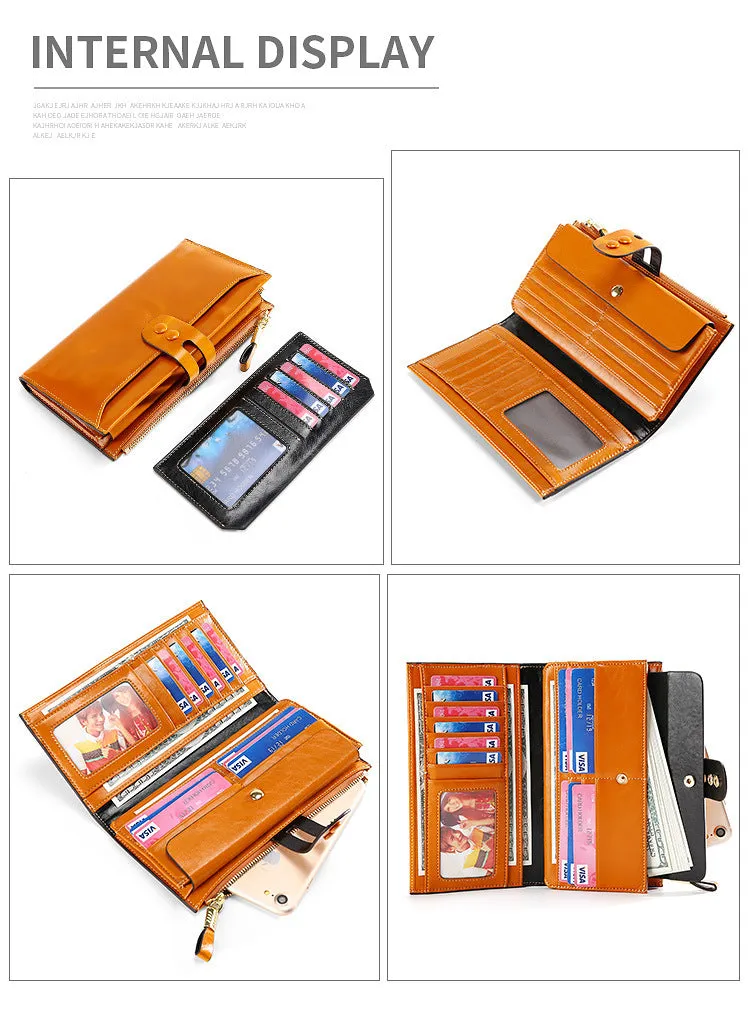 RFID Waxed Multi Cards Leather Wallets For Women W8451