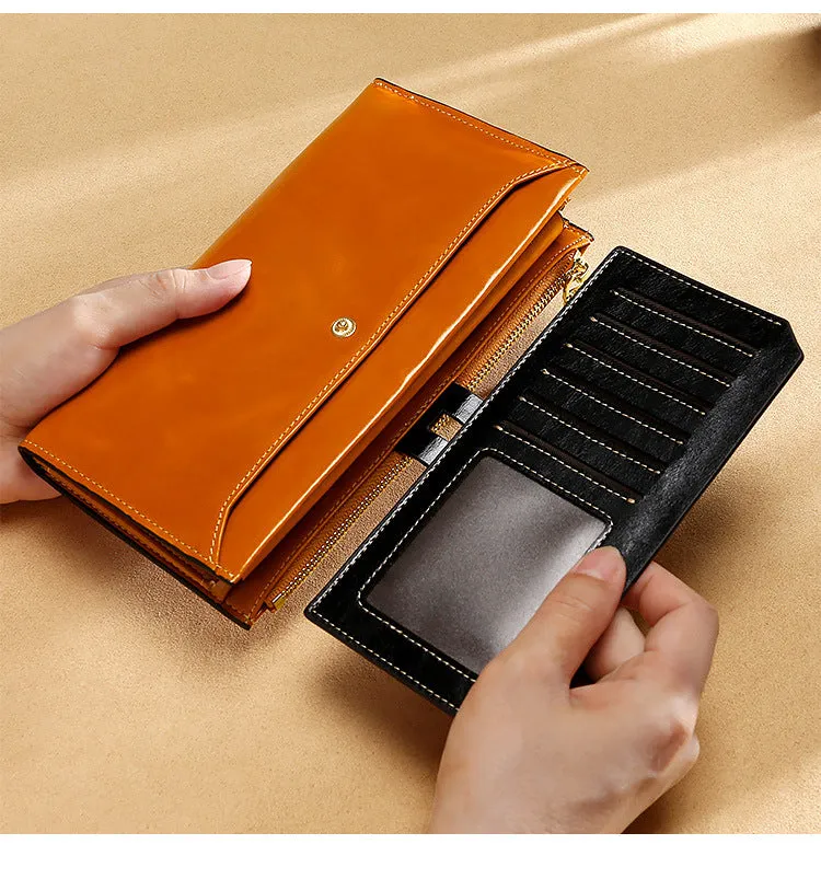 RFID Waxed Multi Cards Leather Wallets For Women W8451