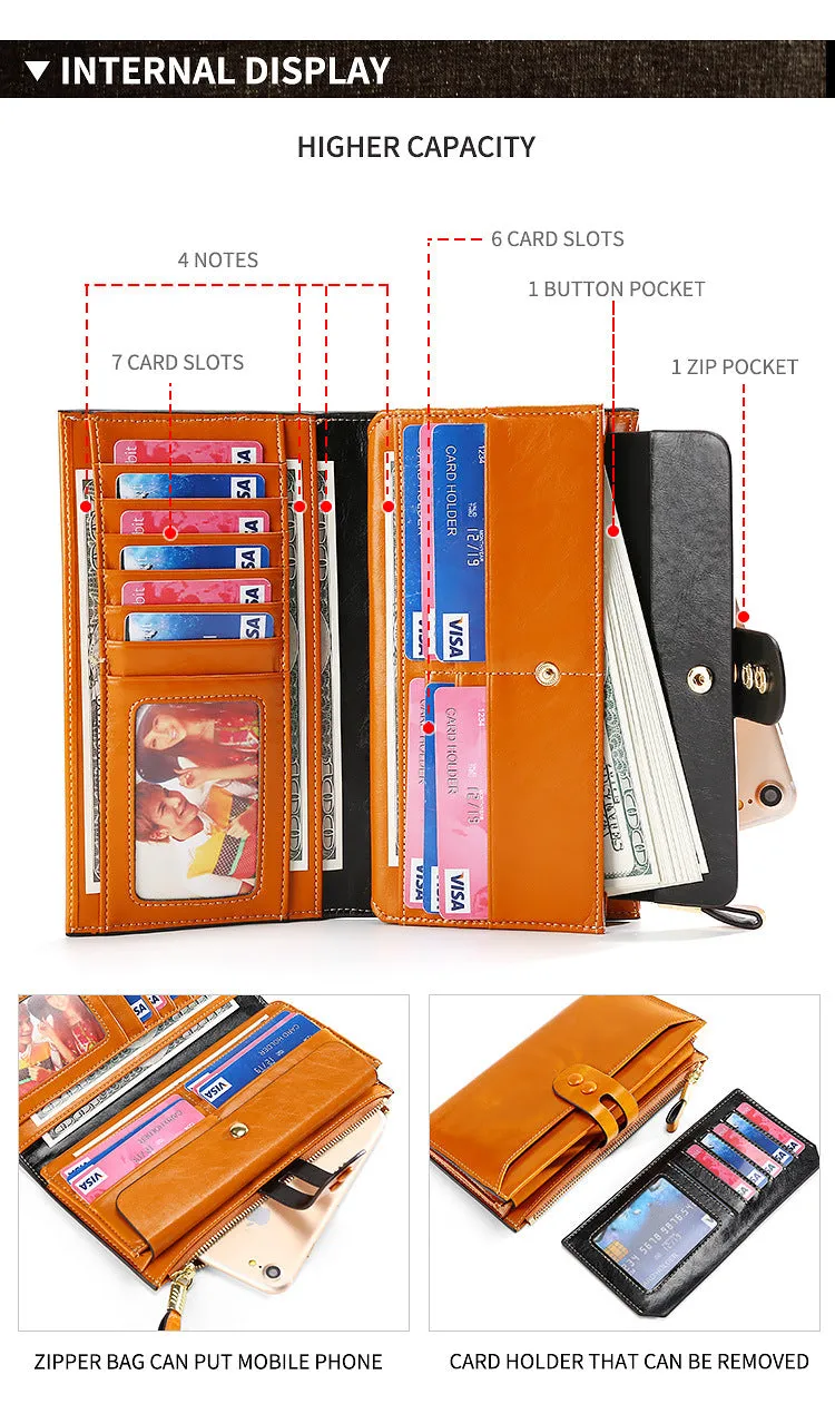 RFID Waxed Multi Cards Leather Wallets For Women W8451