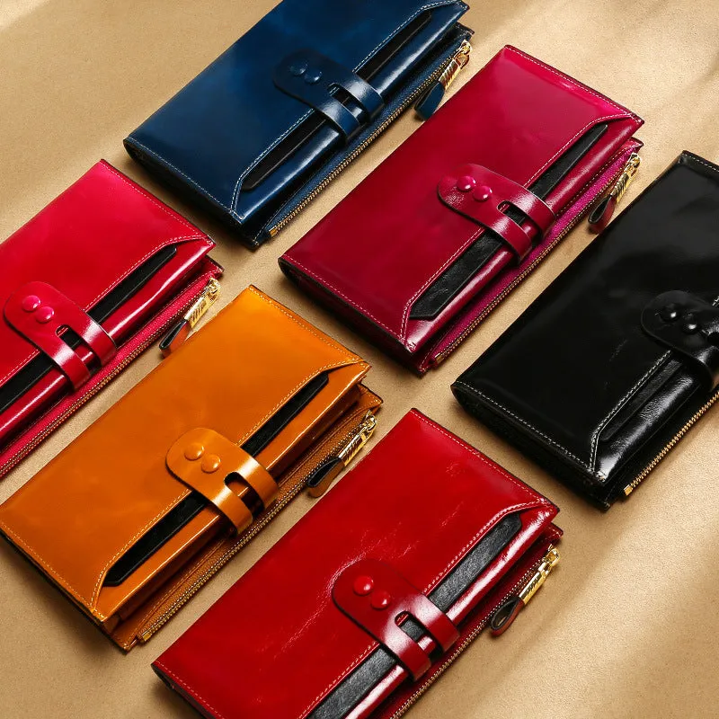 RFID Waxed Multi Cards Leather Wallets For Women W8451