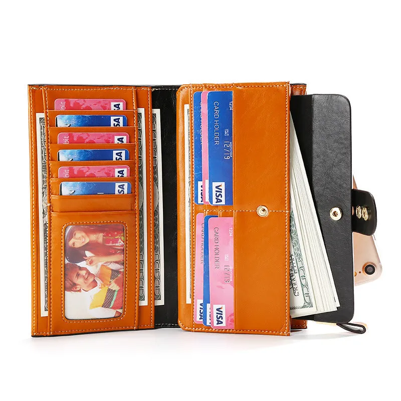 RFID Waxed Multi Cards Leather Wallets For Women W8451