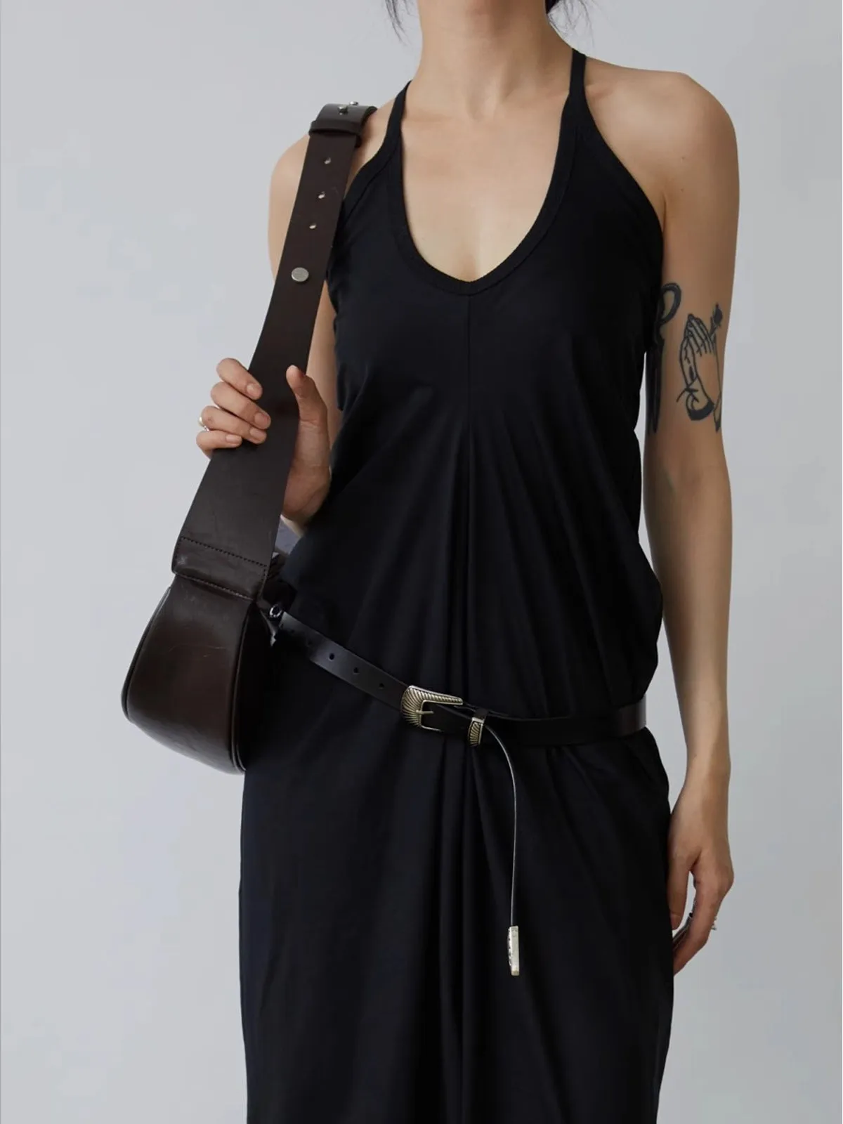 Rock-Burned Biscuit Cowhide Leather Half-Moon Shoulder Bag