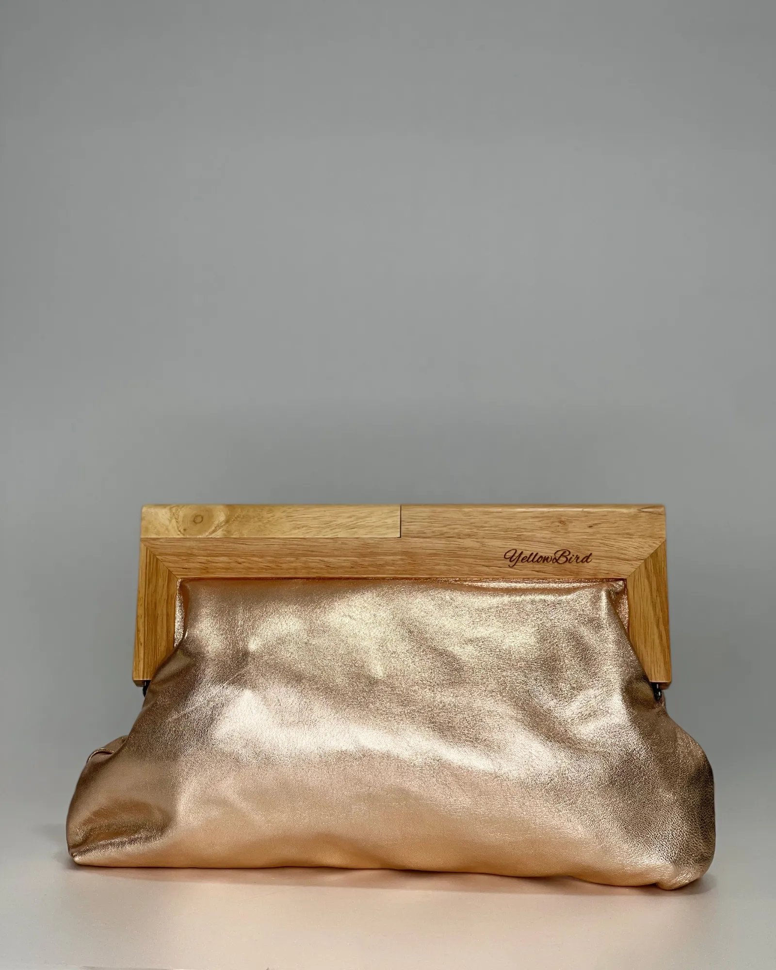 Rose Gold Leather (Large) Natural Frame "Evelyn Clutch"