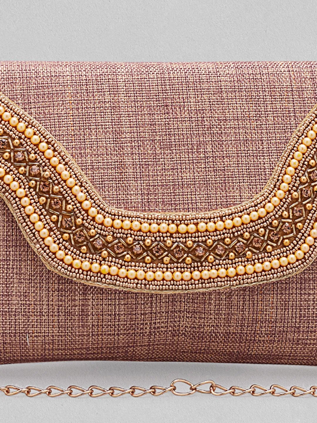 Rubans Dusky Pink Coloured Clutch With Texture And Studded Stones