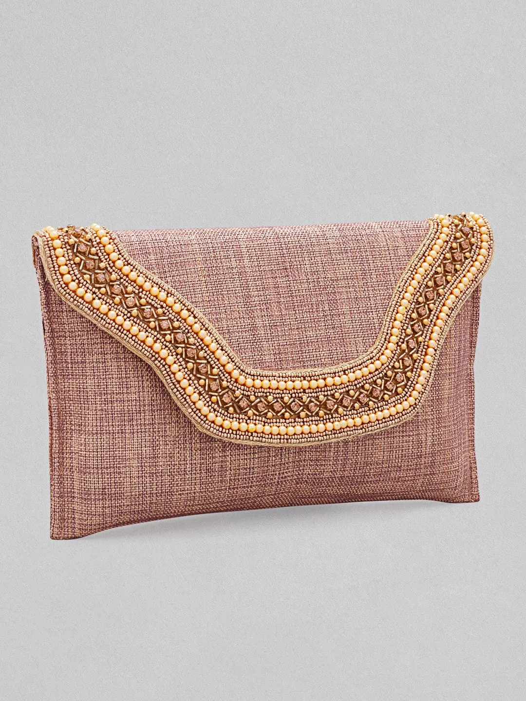 Rubans Dusky Pink Coloured Clutch With Texture And Studded Stones