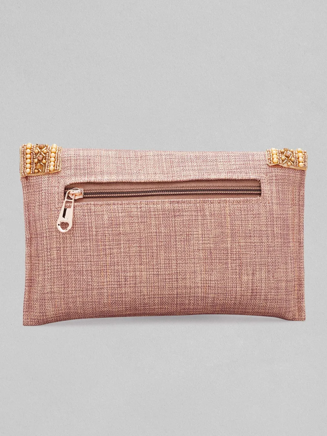 Rubans Dusky Pink Coloured Clutch With Texture And Studded Stones