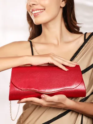 Rubans Fiery Opulence Red Textured Glossy Clutch Bag