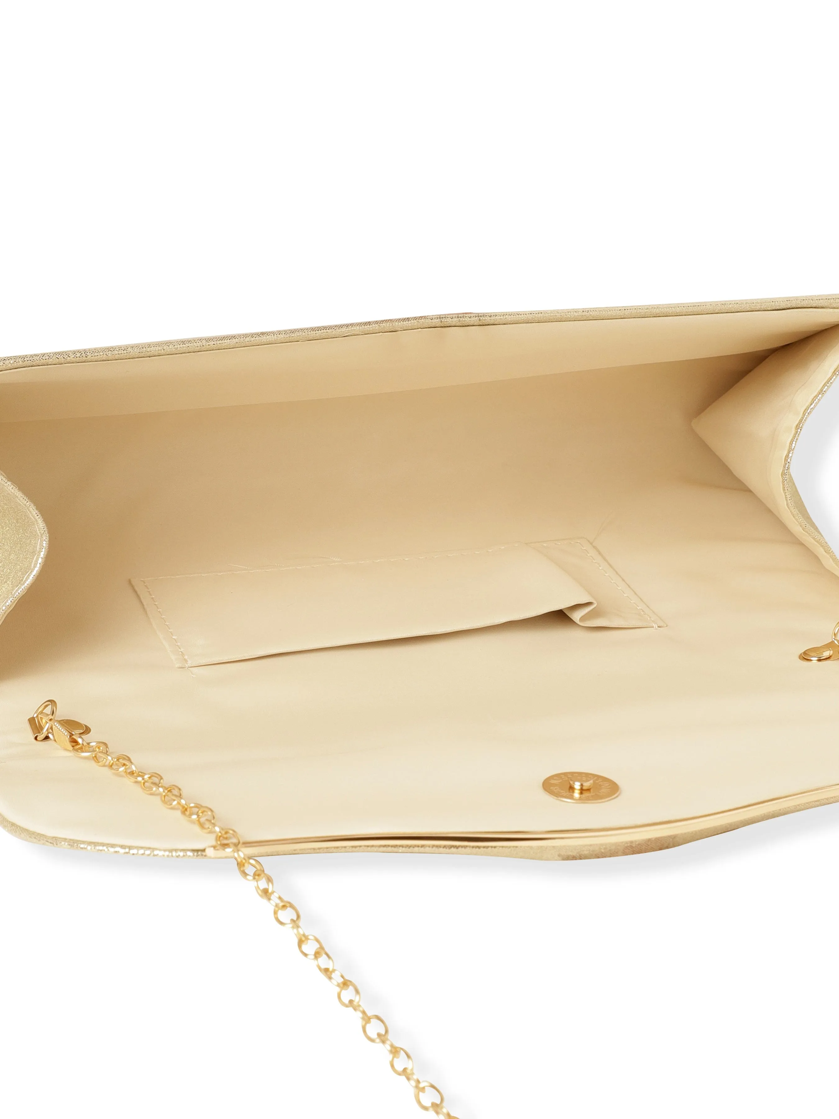 Rubans Radiant Sophistication Handcrafted Champagne Glossy Finish Clutch Bag